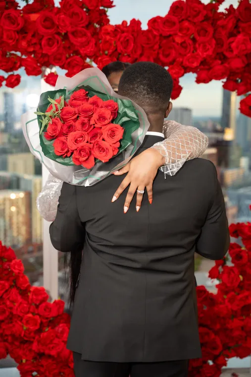Red roses for the bride